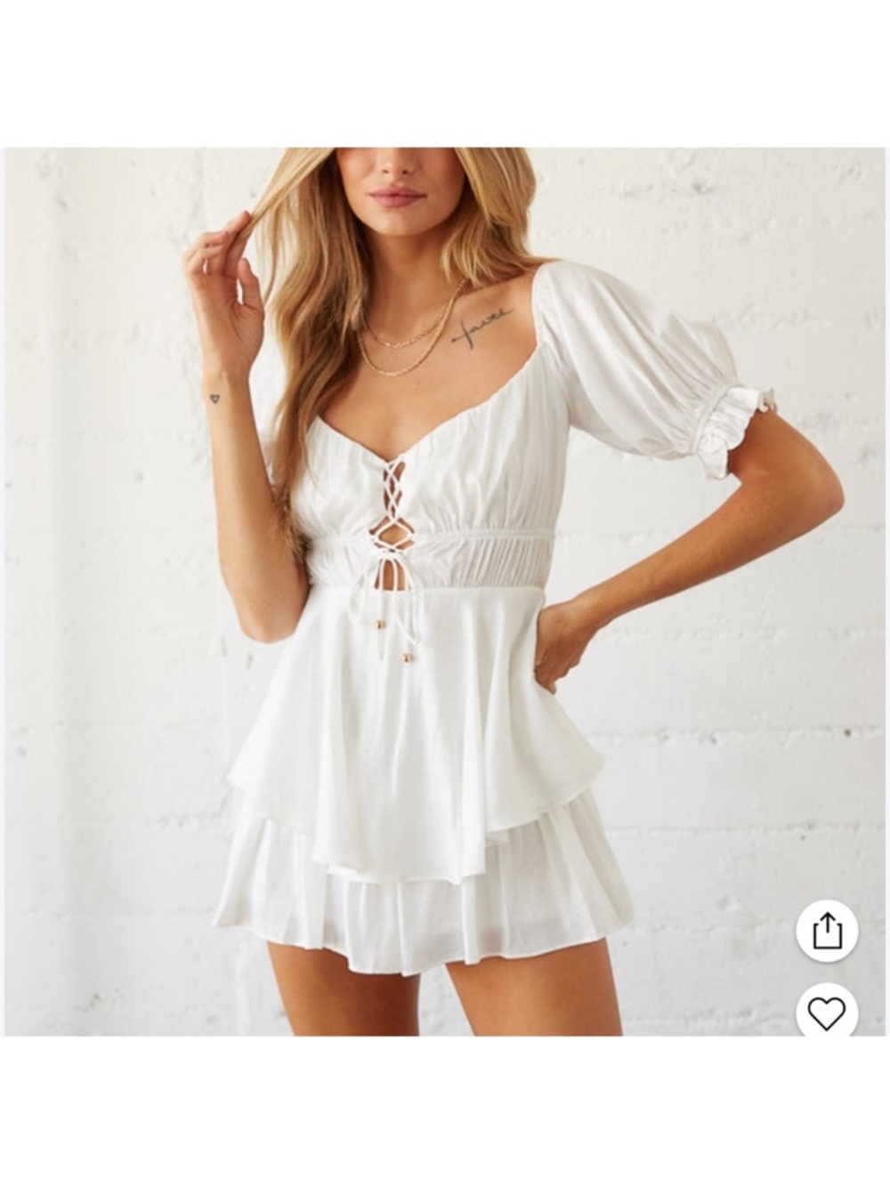 American Threads White Lace-Up Tiered Romper